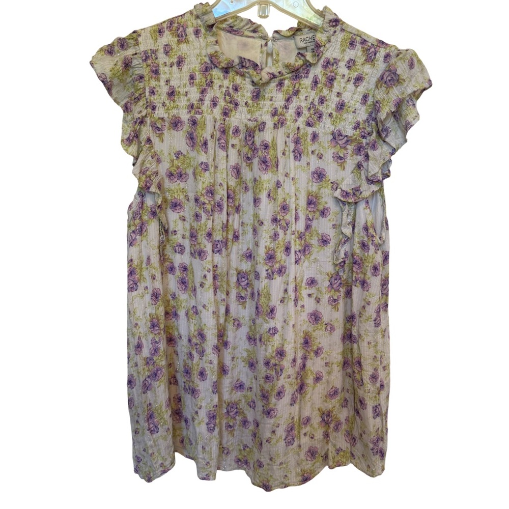 Rachel Zoe Lavender and Green Floral Blouse